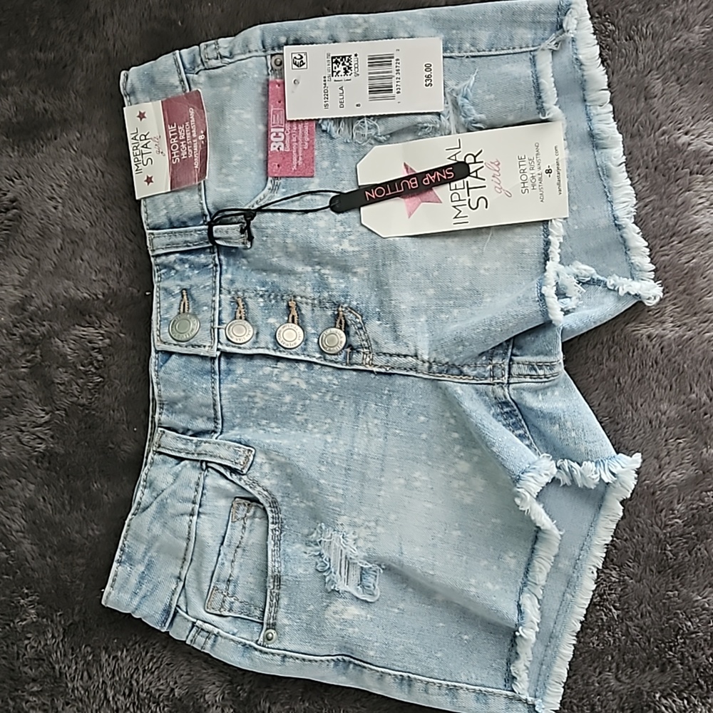 Imperial Star girls size 8 shortie high rise shorts with adjustable waist band.